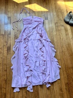 Light Pink Ruffle Halter Maxi Dress